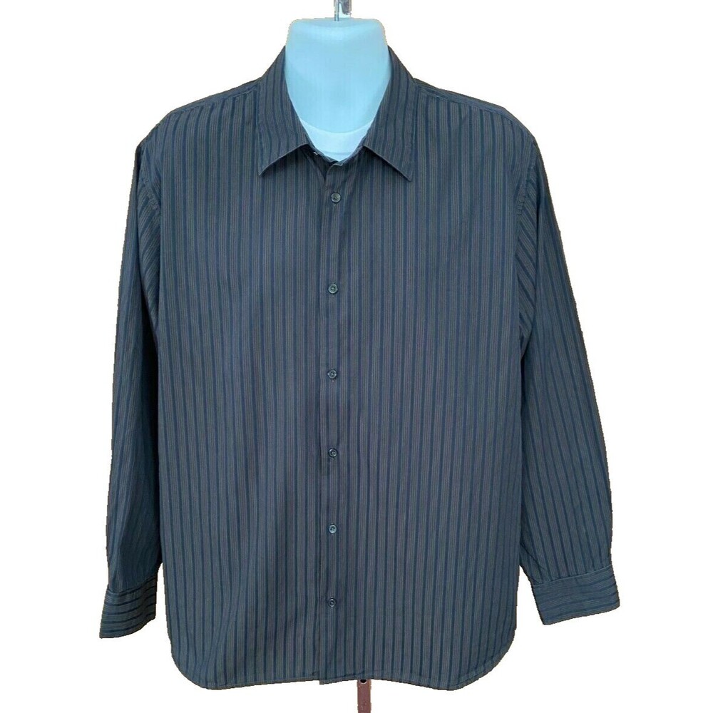 Calvin Klein CK Men's Dark Gray Striped Long Sleeve Dress Shirt Size XL
